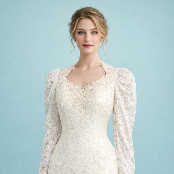 CUSTOM HANDMADE VINTAGE LACE WEDDING DRESS HEIRLOOM ELOPEMENT 1980’s 👰‍♀️🏵️